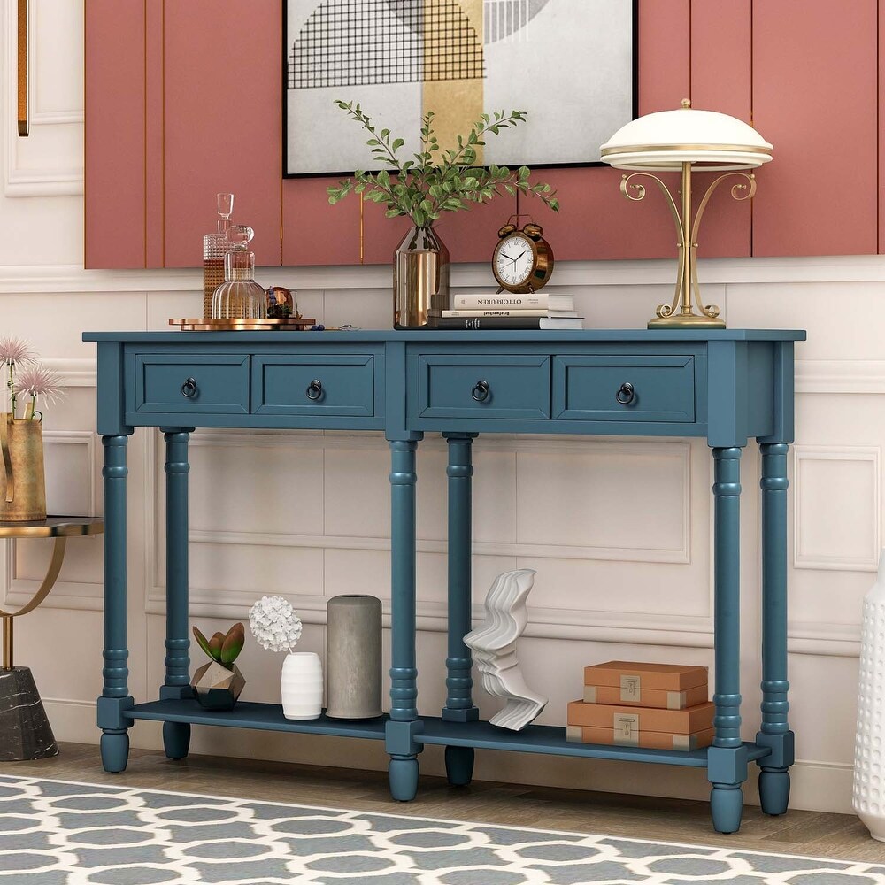 Console Table Sofa Table with Drawers and Long Shelf for Living Room