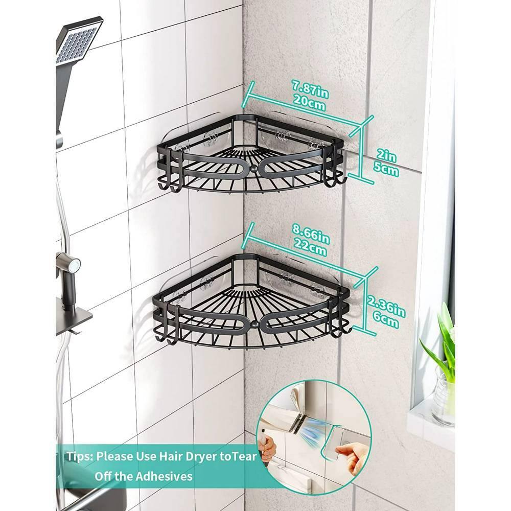 Dyiom Corner Shower Caddy with 8 hooks No Drilling Wall Mounted Shower Basket Organizer with 6 Adhesive Hooks 1686225453