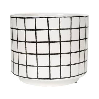 Vigoro 8 in. Westerly Small WhiteBlack Grid Ceramic Pot (8 in. D x 6.7 in. H) 527406