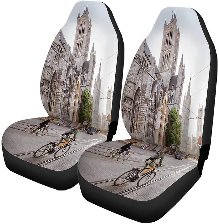 Set Of 2 Car Seat Covers Foreign Architectural Scenery Universal Auto Front Seats Protector Fits For Car，suv Sedan，truck