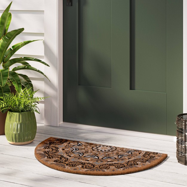 Ornate Medallion Half circle Outdoor Door Mat Multicolor