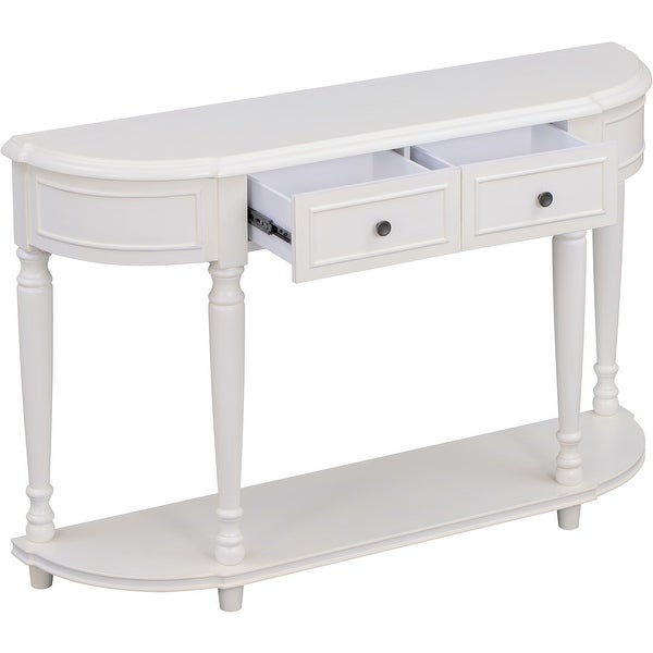 Console Table with Open Style Shelf Solid Wooden Frame and Legs Two Top Drawers