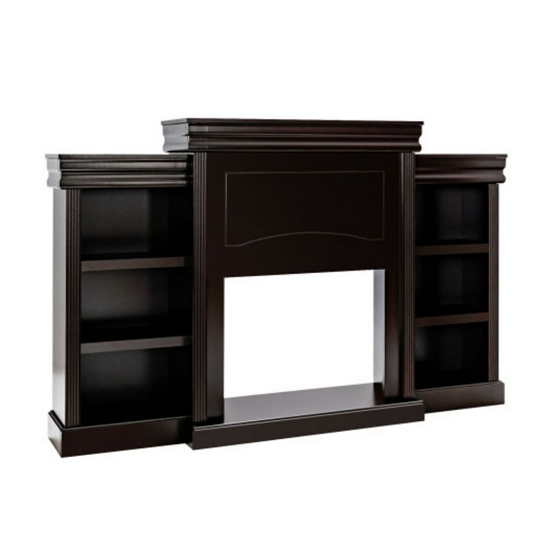 Modern Fireplace Media Entertainment Center With Bookcase