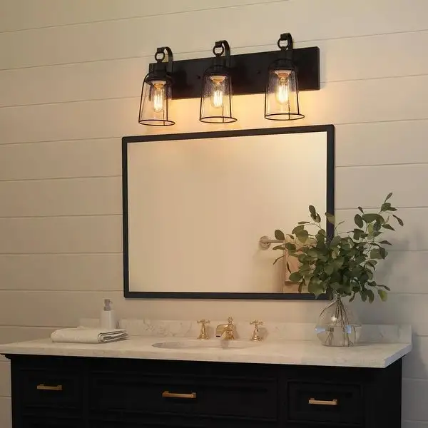 Farmsy Modern Farmhouse 3-Light Linear Glass Bathroom Vanity Lights Industrial Metal Wall Sconces - L22