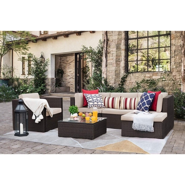 Homall 6piece Patio Furniture Set Cushioned PE Rattan Outdoor Sectional Sofa Conversation Set