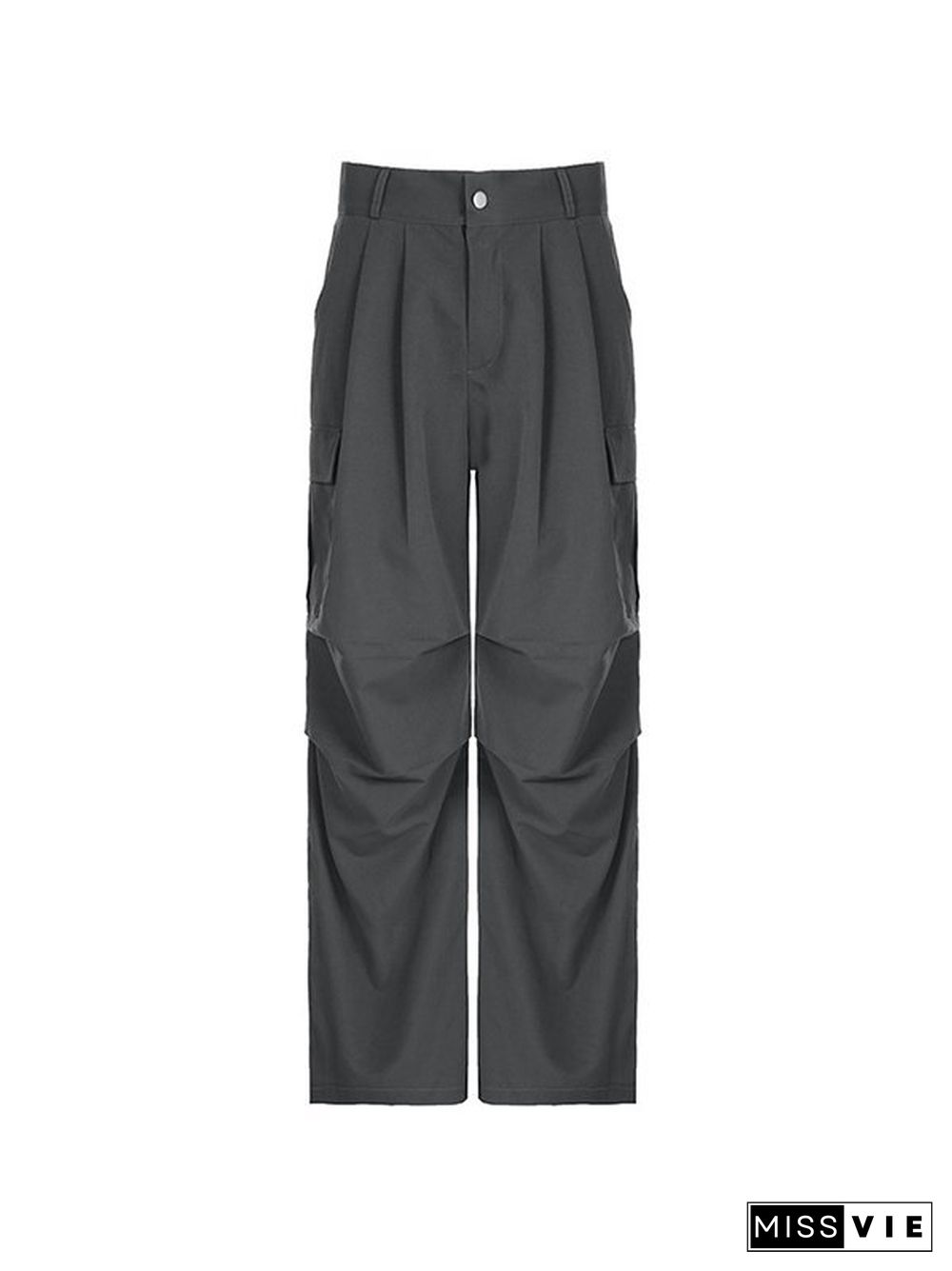 Street Pleated Large Pocket Cargo Straight Leg Pants