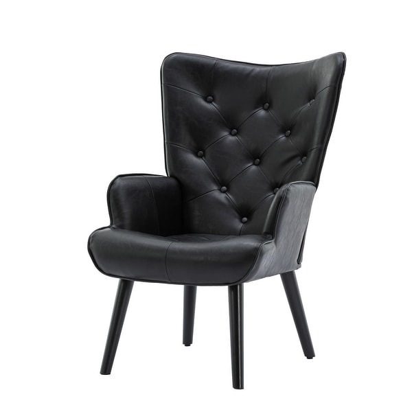 Nordic Style Modern Leisure Chair PU Leather Accent Chair with Button Tufted Decor and Wood Legs