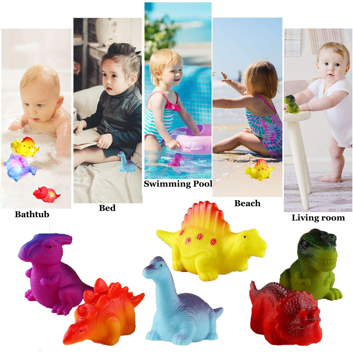 Bath Toys for Kids， Light up Dinosaur Baby Bath Toys， Bathtub Shower Pool for Toddler， Toys for Boys Girls 1 2 3 Years