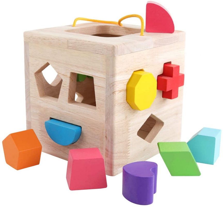 GEMEM Shape Sorter Toy Wooden 12 Building Blocks Geometry.