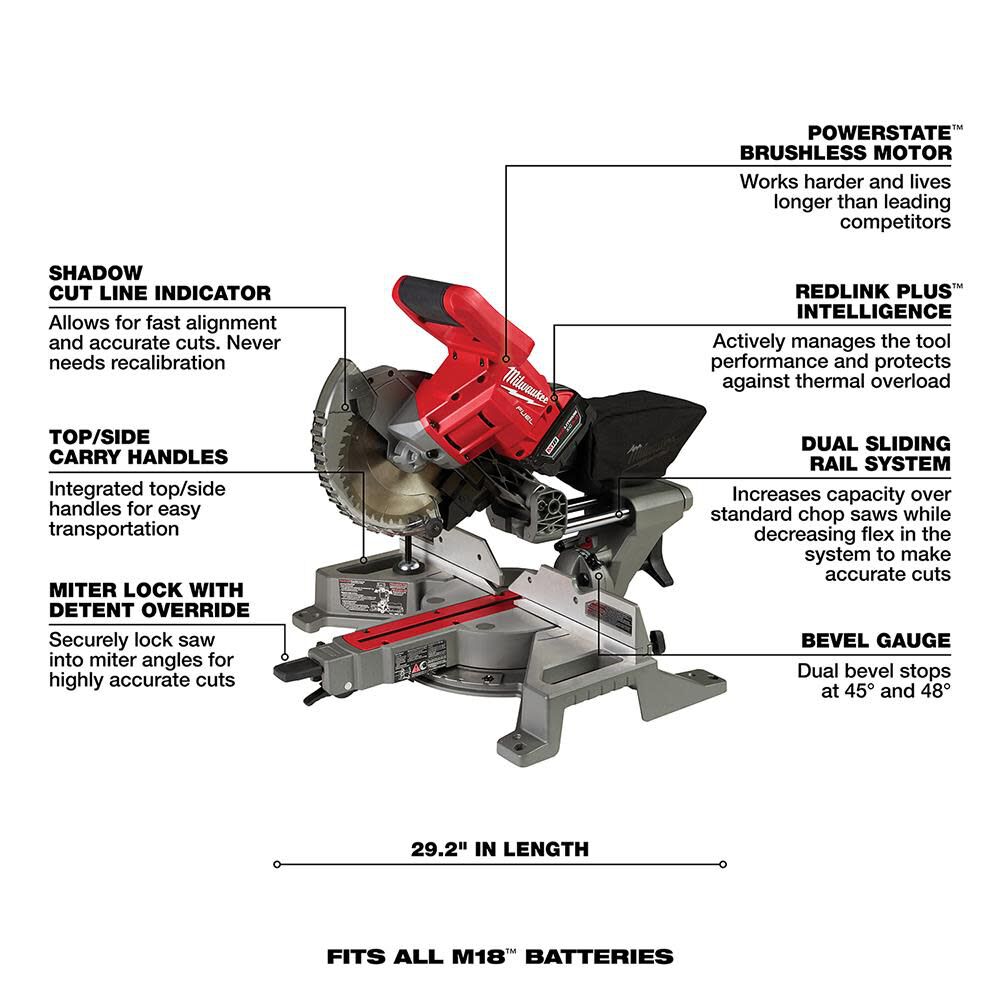 MW M18 FUEL 7-1/4 in. Dual Bevel Sliding Compound Miter Saw Kit 2733-21 from MW