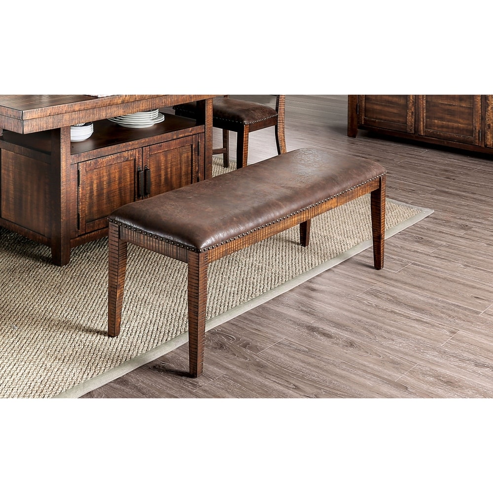 Furniture of America Pame Rustic Brown Padded 52 inch Dining Bench