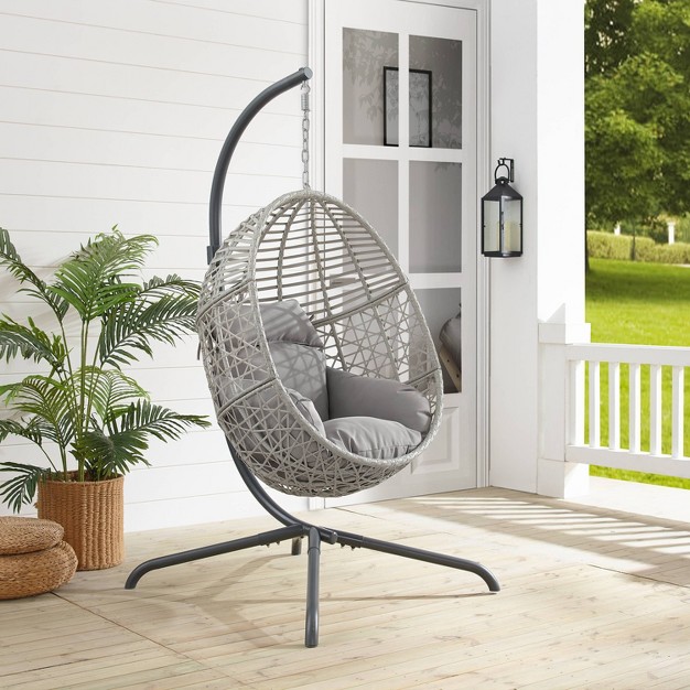 Lorelei Indoor outdoor Wicker Hanging Egg Chair Gray light Gray Crosley