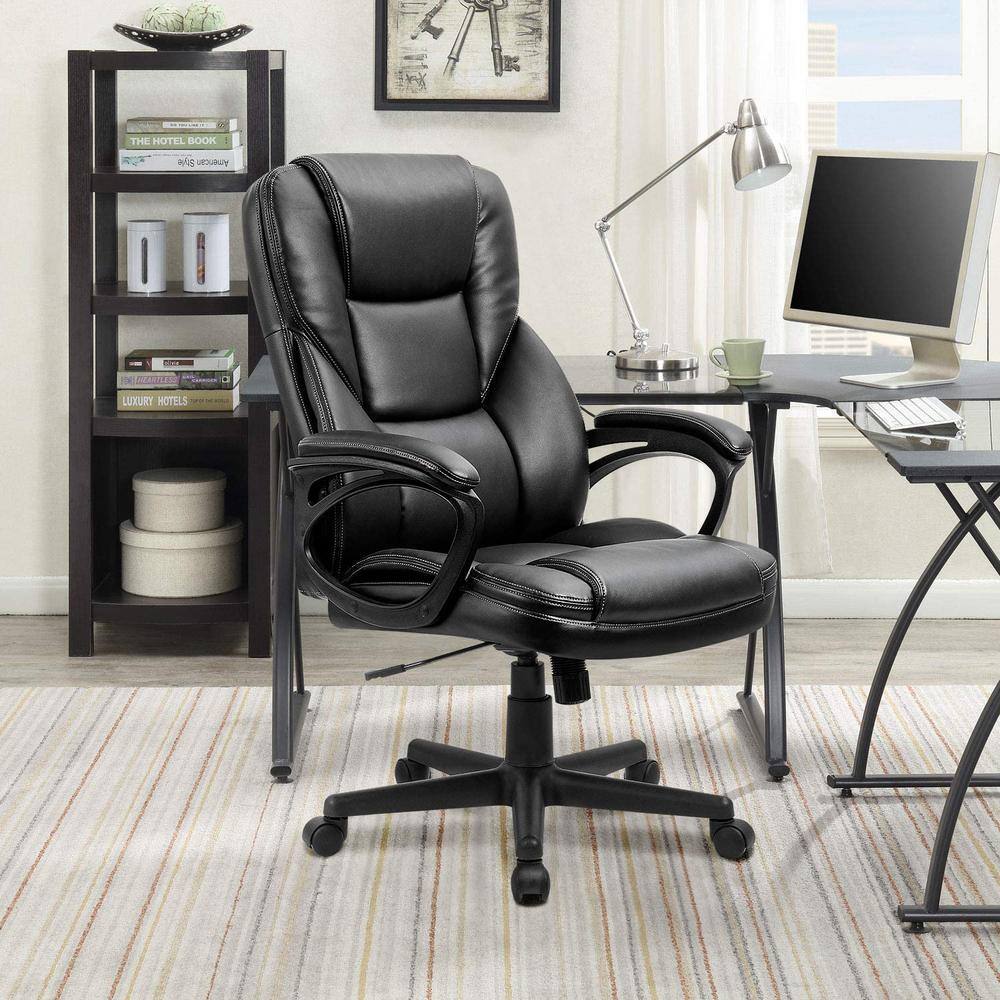 LACOO Big and Tall Black Leather High Back Executive Chair with Swivel Seat T-OCBC9M1P0