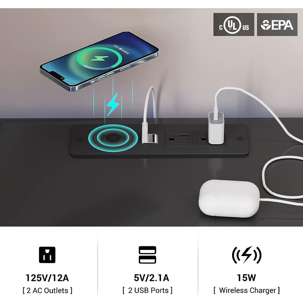 2 Drawers LED Nightstand End Table Wireless Charging Station