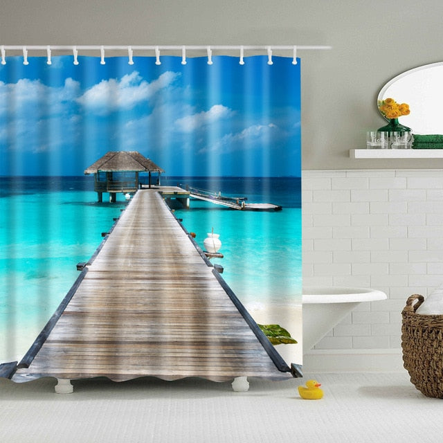 Seaside Scenery  3d Printed Shower Curtains Set Polyester  Fabric Waterproof  High Quality Bath Curtain Bathroom Screen Curtain