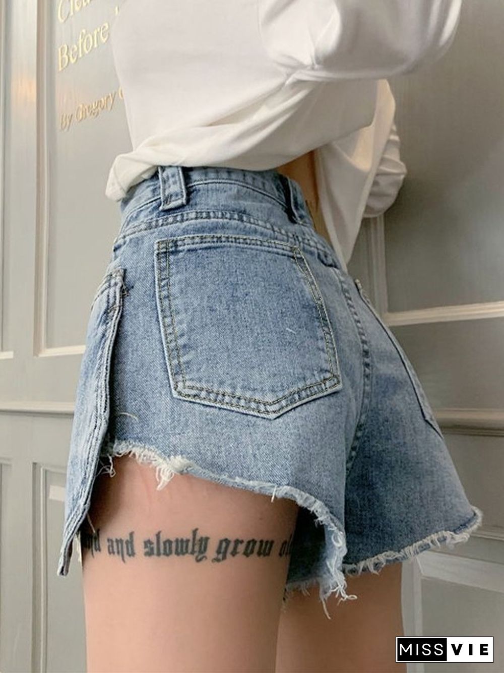 Patchwork Raw Hem Denim Mini Shorts