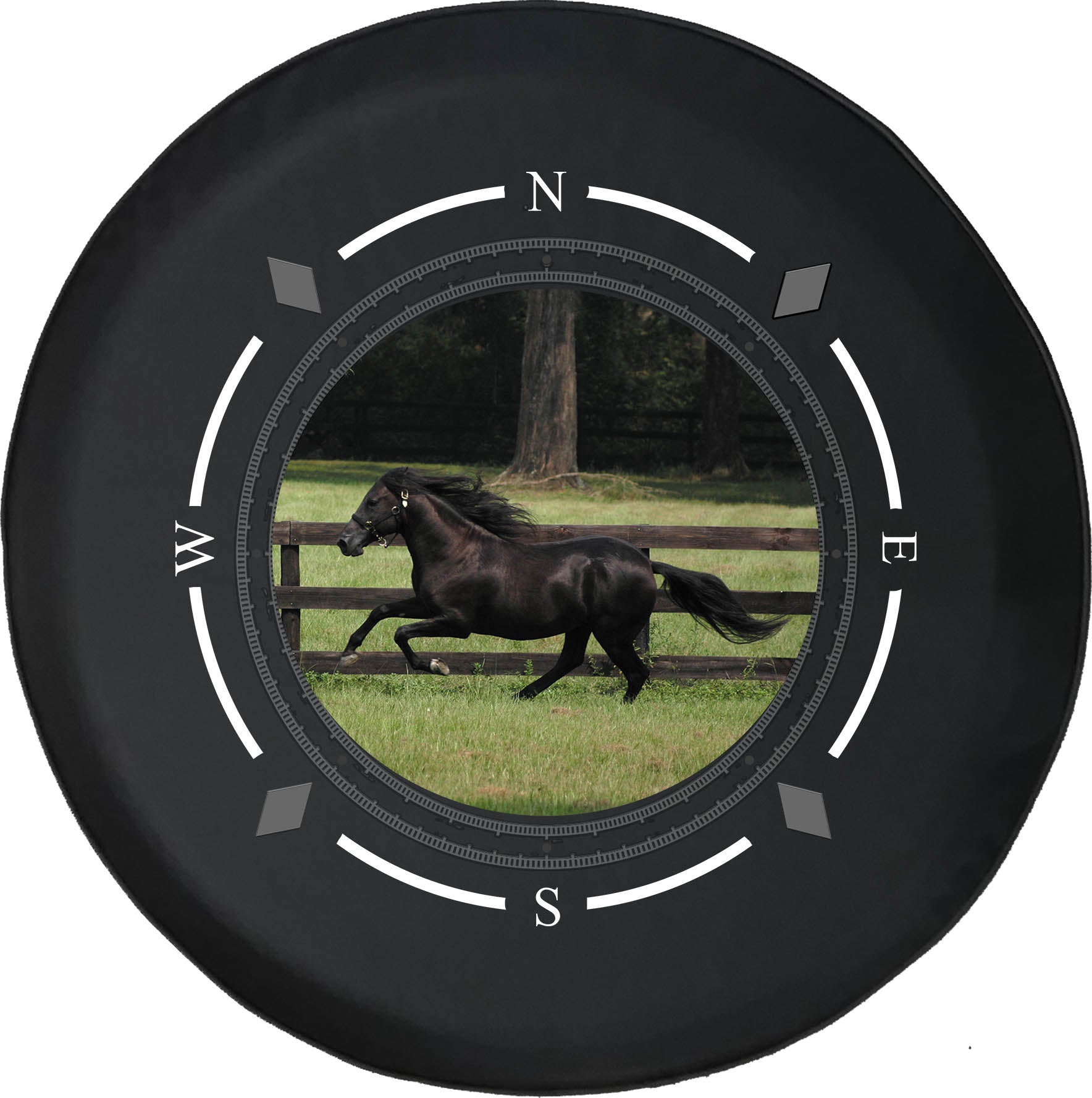 Spare Tire Cover Compass Horse Running Field a Wooden Fence in The Country Wheel Covers Fit for SUV accessories Trailer RV Accessories and Many Vehicles