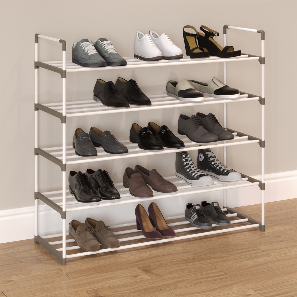 Shoe Rack   Shoe Organizer for Closet  Bathroom  Entryway by Home Complete (White)