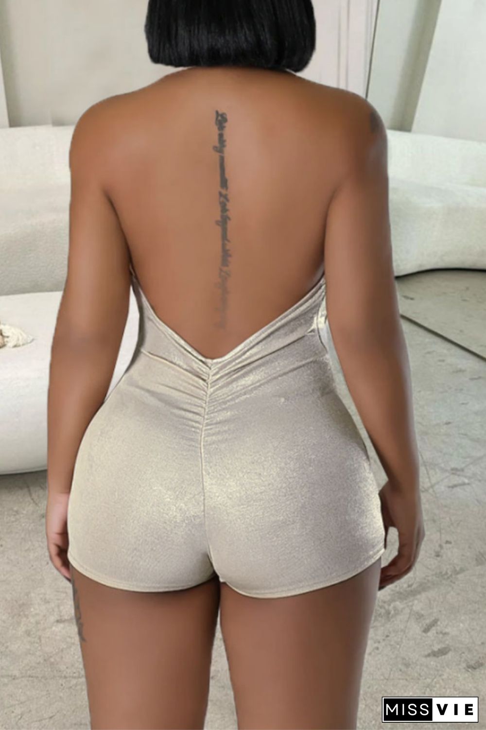 Sexy Solid Backless Halter Skinny Rompers