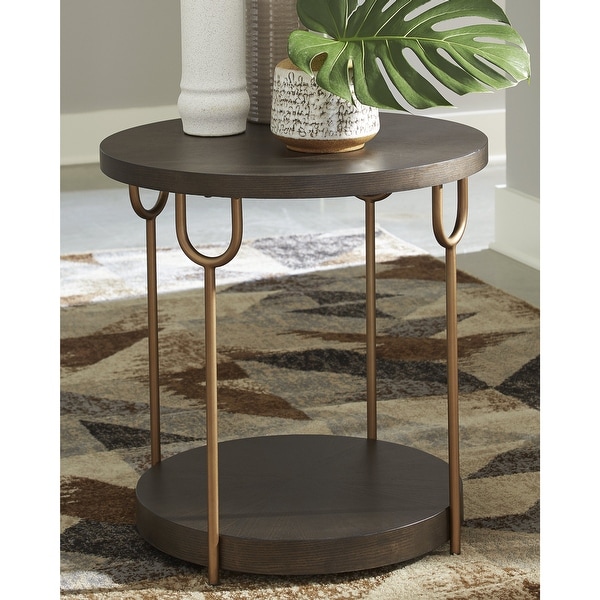 Ashley Furniture Brazburn Dark Brown/Gold Finish Round End Table - 24