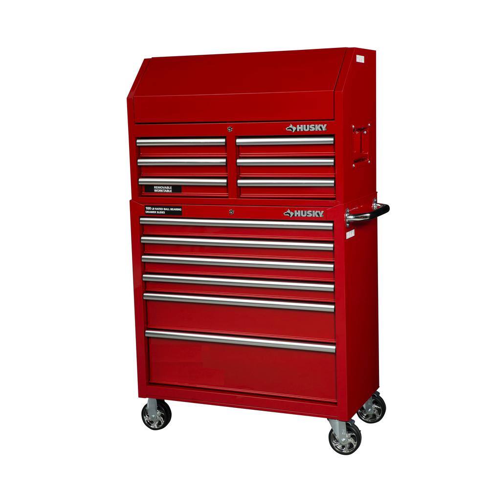 Husky 36 in. W 12-Drawer Gloss Red Combination Tool Chest and Cabinet Combo UACT-H-360121