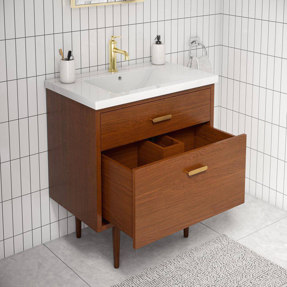 Water Creation Brandy 30.5 in. W x 18 in. D x 34.7 in . H Bath Vanity in Honey Walnut with White Ceramic Top BD30CR06HW-000000000