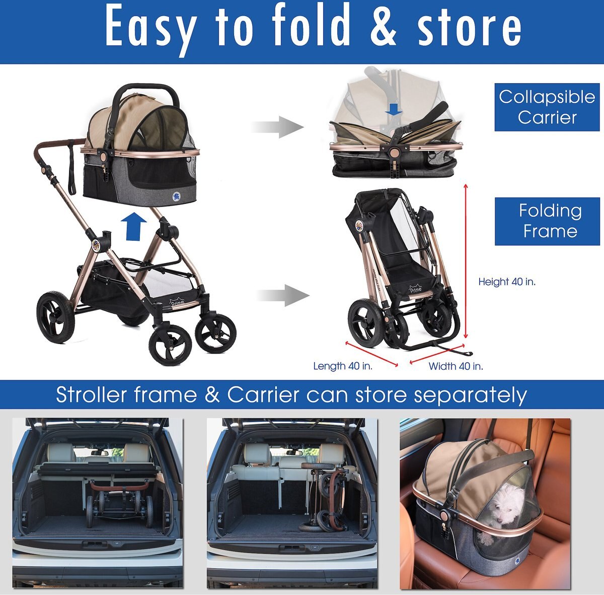 HPZ Pet Rover Luxury Carrier， Car Seat and Pet Stroller