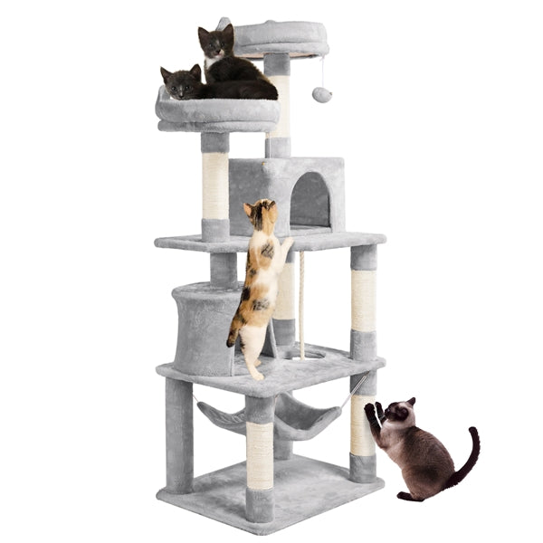 Topeakmart 62.2''H Multi Level Cat Tree Tower with Condos Foam-Padded Perches， Light Gray