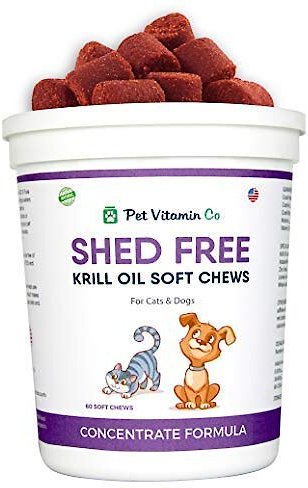 Pet Vitamin Co Shed Free Krill Oil Soft Chews Dog and Cat Supplement， 60 count