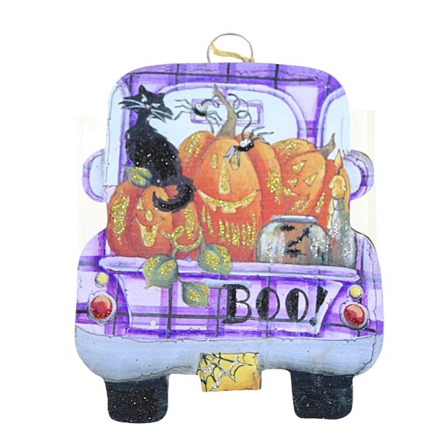 Truck Charm One Wall Decor 8 Inches Black Cat Pumpkin F22001 Metal Multicolored