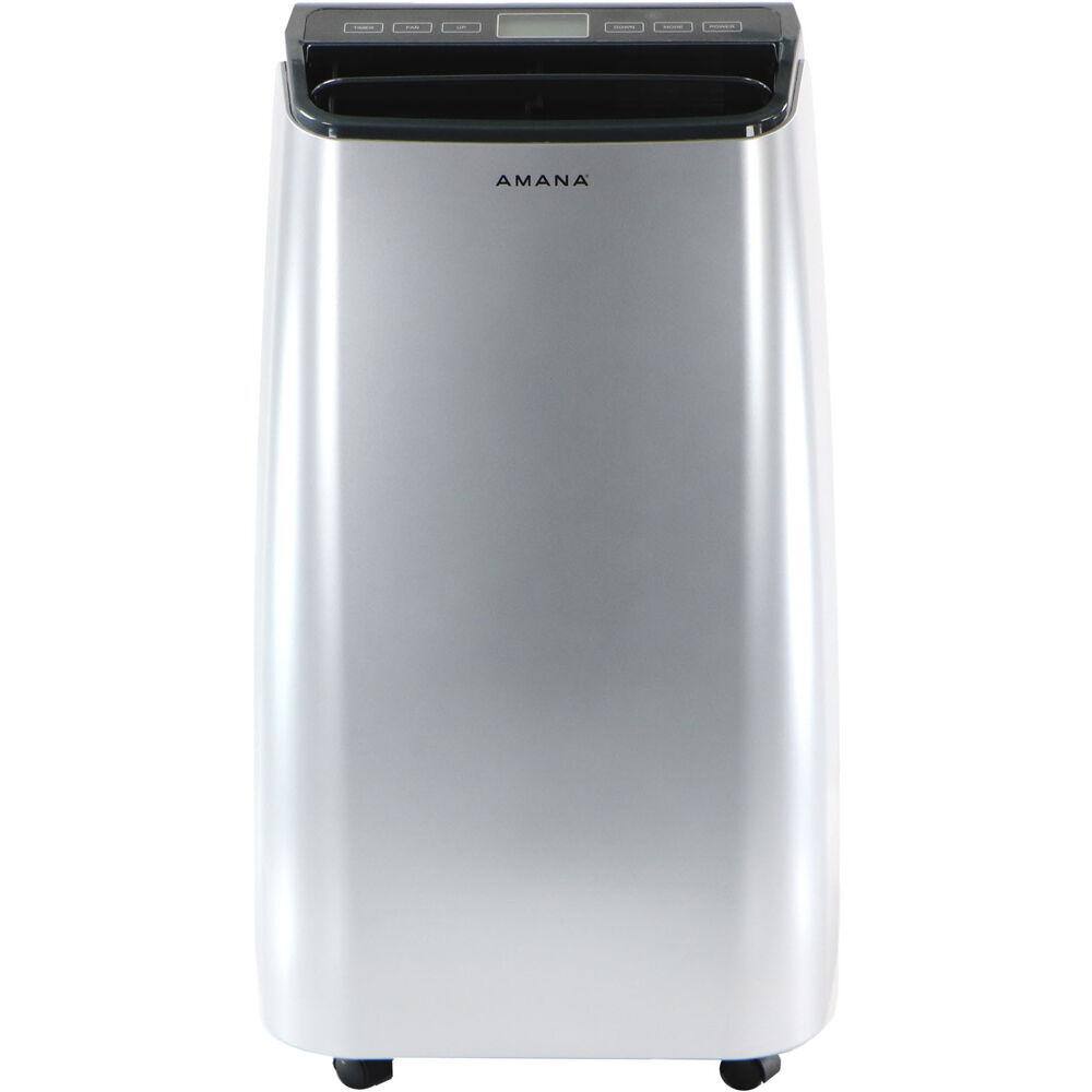 Amana 10000 BTU (6500 BTU DOE) Portable AC with Remote 350 sq. ft. Timer 3-Speed LCD Display Auto-Restart Wheels Silver Gray AMAP101AW-2