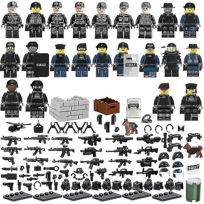 22 Pieces Of Military Police Building Blocks Minifigure Diy Small Particles Assembled Doll Ornaments Boys Educational Toys