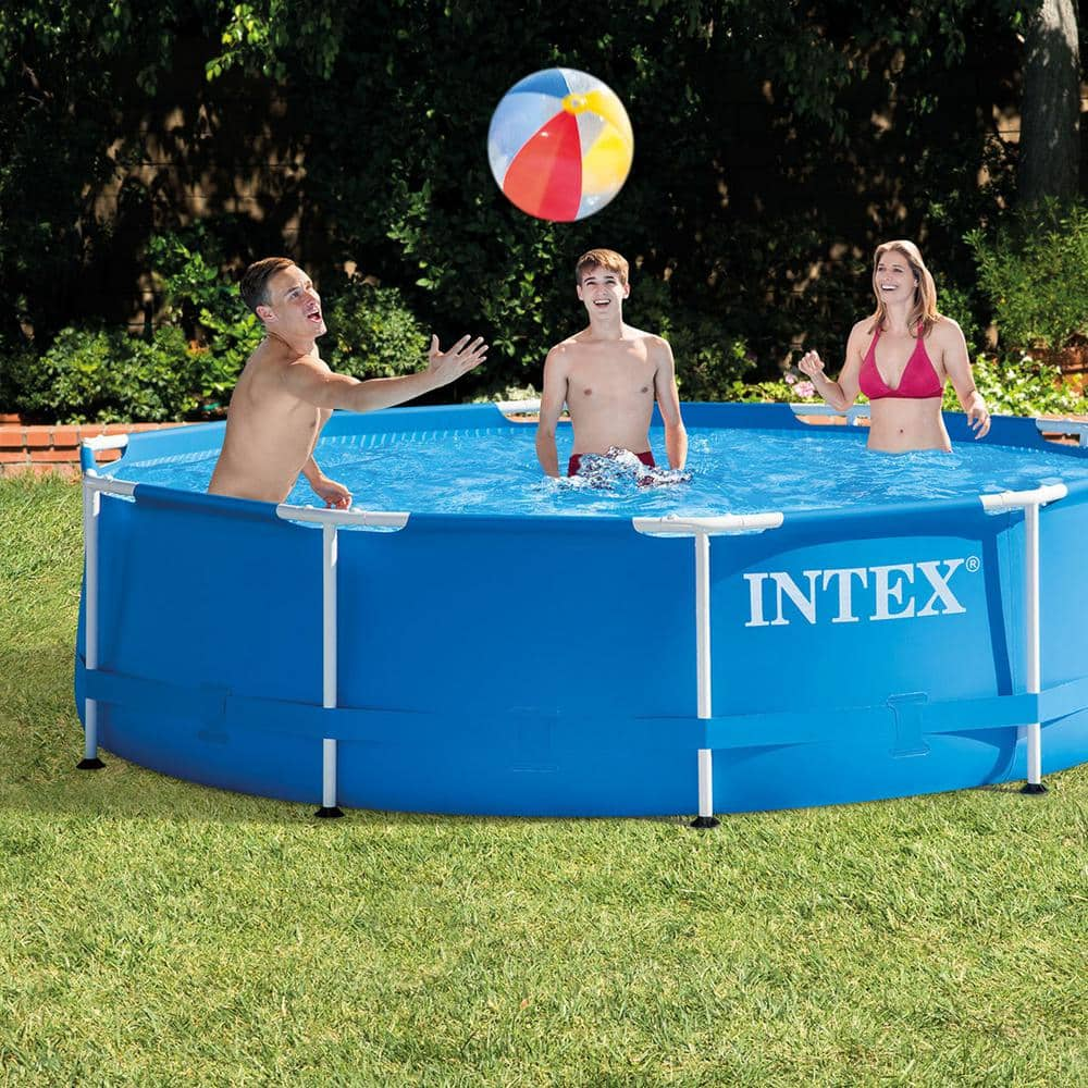 Intex 10 ft. x 30 in. Round Metal Frame Above Ground Swimming Pool with Filter Pump 28200EH + 28603EG