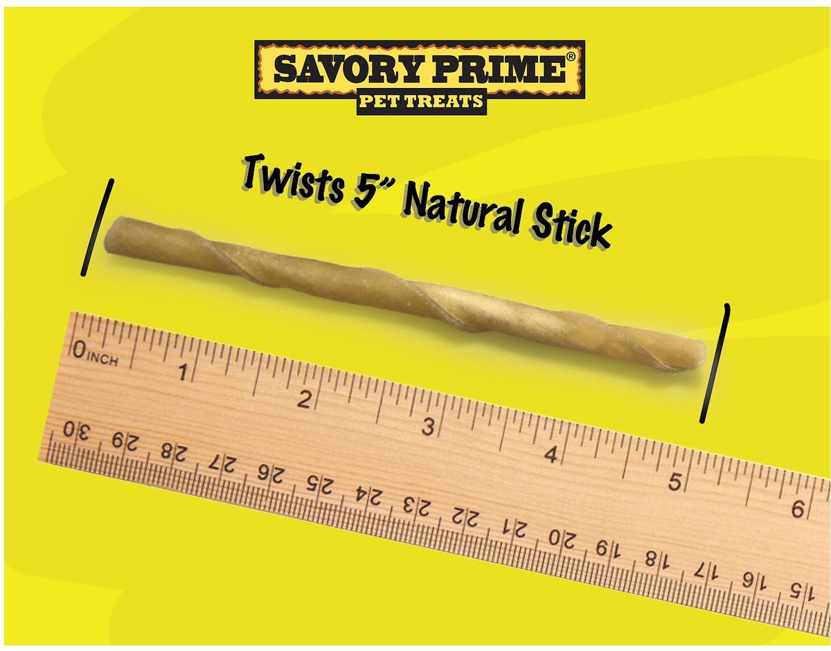 Savory Prime Natural Rawhide Twists Dog Treats， 5-in