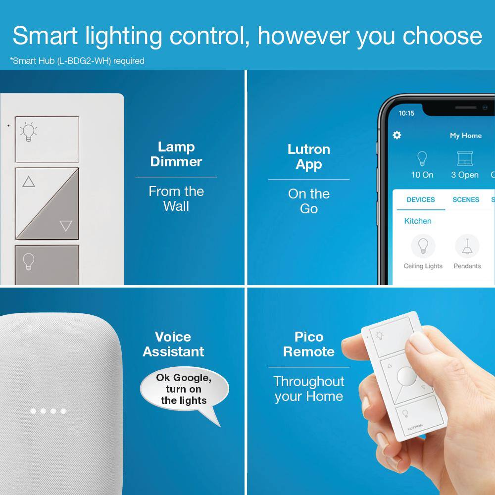 Lutron Caseta Smart Lighting Lamp Dimmer for Table Lamps 100W LED Bulbs (PD-3PCL-WH) PD-3PCL-WH