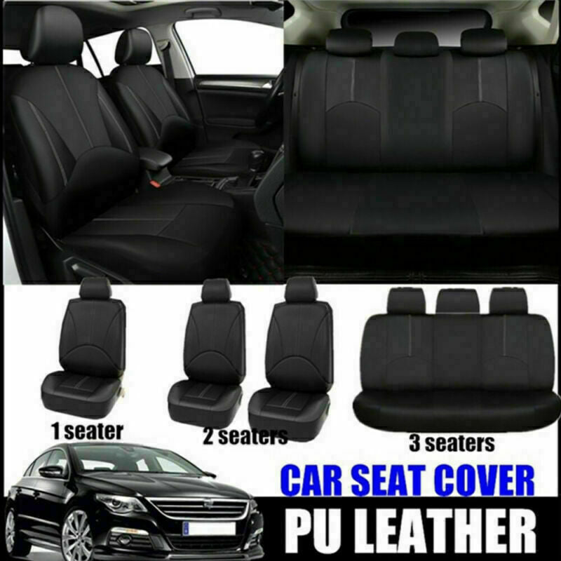 Car Seat Cover，9PCS Full Set Auto Luxury PU Leather Front Rear Seat Cushion for 5-Seats Car Black， Christmas Gifts