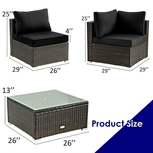 5Pcs Cushioned Patio Rattan Furniture Set