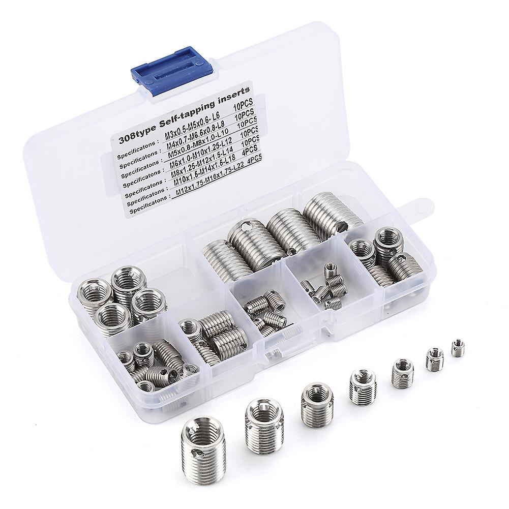 58pcs Threaded Inserts Stainless Steel Self Tapping Thread Insert Screw Thread Repair Insert