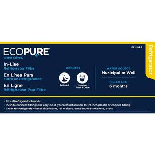 EcoPure External In-Line Refrigerator Water Filter - Universal Fit EPINL20