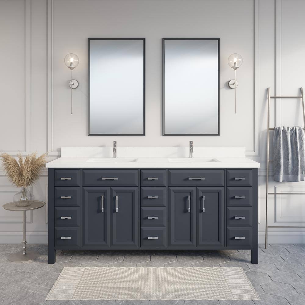 Studio Bathe Calais 75 in. W x 22 in. D Vanity in Pepper Gray with Solid Surface Vanity Top CALAIS 75 PG-SSC