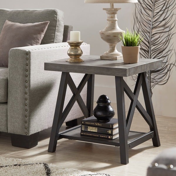 Bryson Rustic X-Base End Table with Shelf by iNSPIRE Q Classic