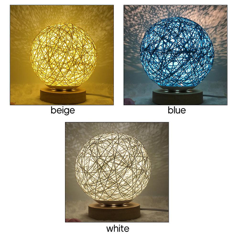 Round Leds Table Moon Lamp Night Lights Usb Ball Lamp Woven Rattan Bedside Desk Lamp For Bedroom Living Room No.253975