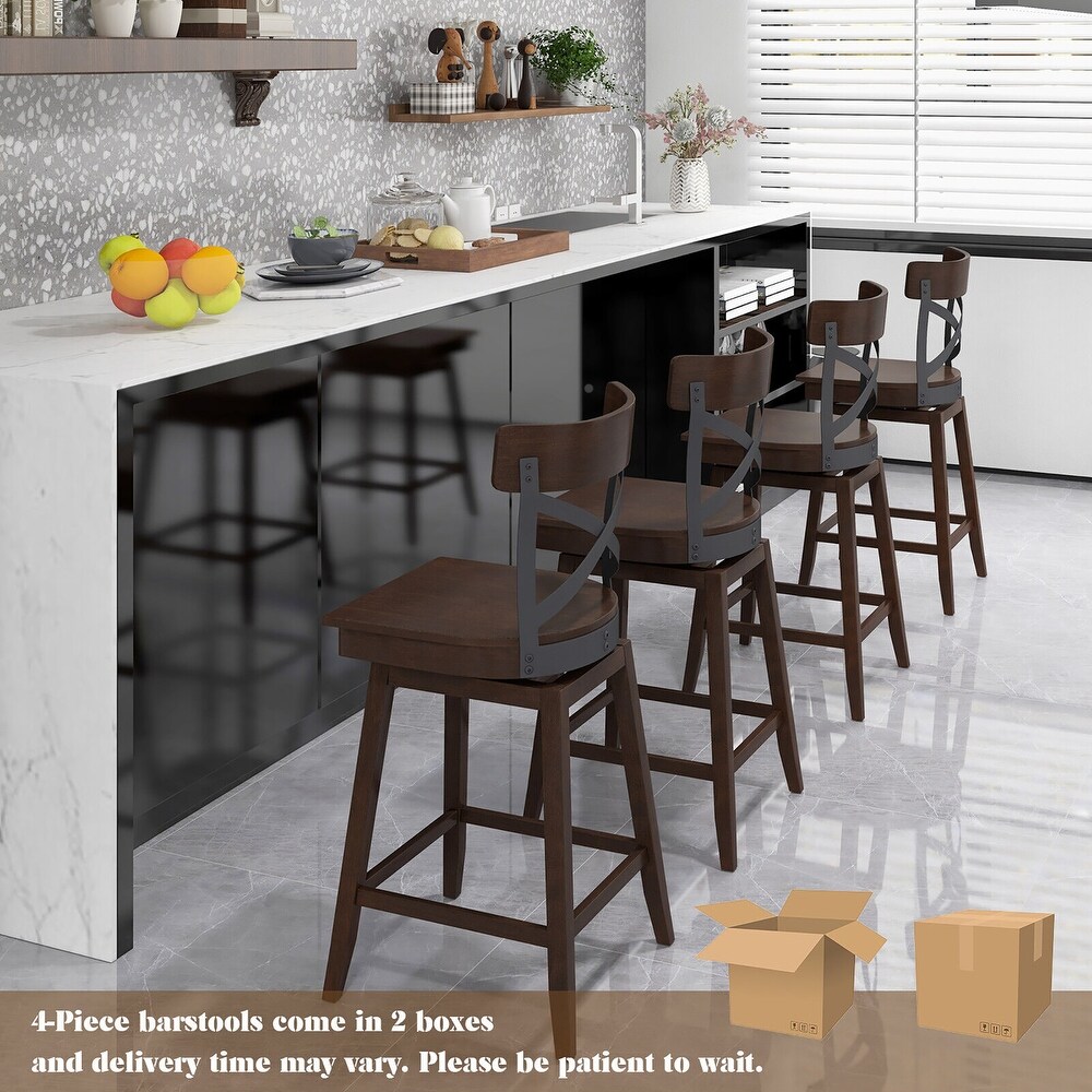 Gymax Set of 4 Wooden Swivel Bar Stools Counter Height Kitchen Chairs