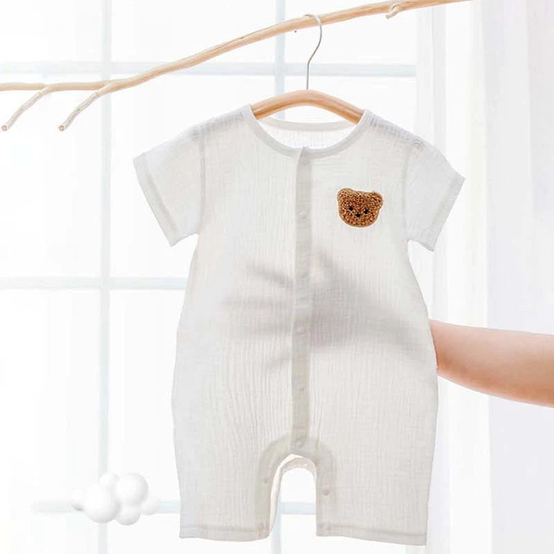 Baby Romper Muslin Short Sleeves Jumpsuit for Girls Boys Cute Bear One-Pieces Clothing Newborn Summer Thin Bodysuits