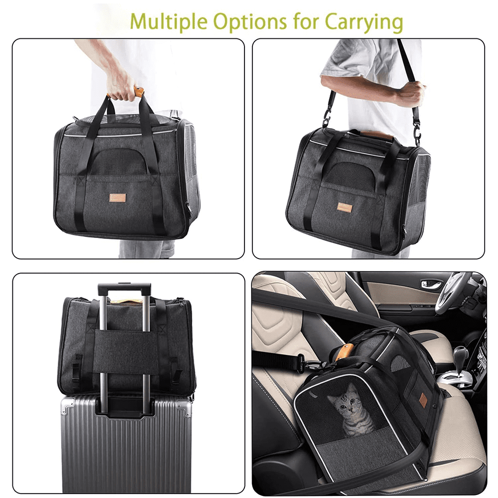 Dog Carrier BEYCED Cat Carrier Pet Travel Carrier Bag Airline Approved Folding Fabric Pet Carrier for Small Dogs Puppies Medium Cats，Locking Safety Zippers，Foldable Bowl