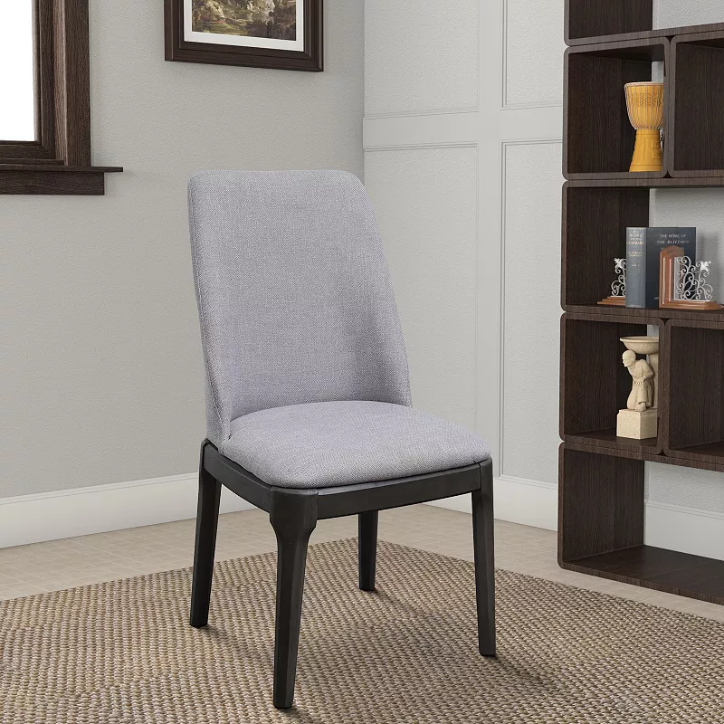 Linen Upholstered Wooden Side Chair with Curved Backrest and Block Legs， Set of 2， Gray