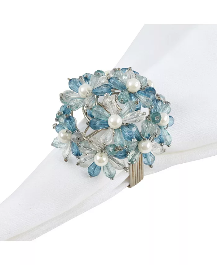 Saro Lifestyle Napkin Ring with Beaded Floral Design Set of 4