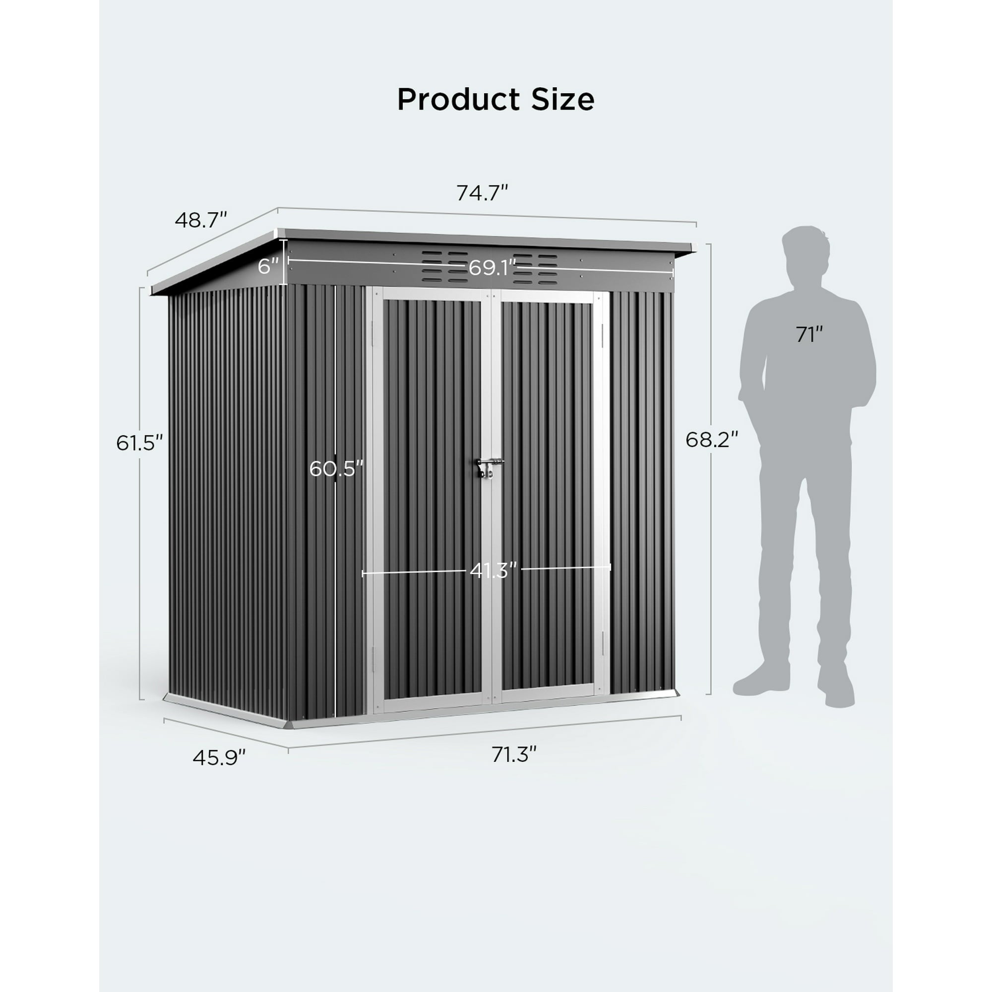 Lofka 6ft x 4ft Metal Garden Shed for Outdoor Storage, Gray