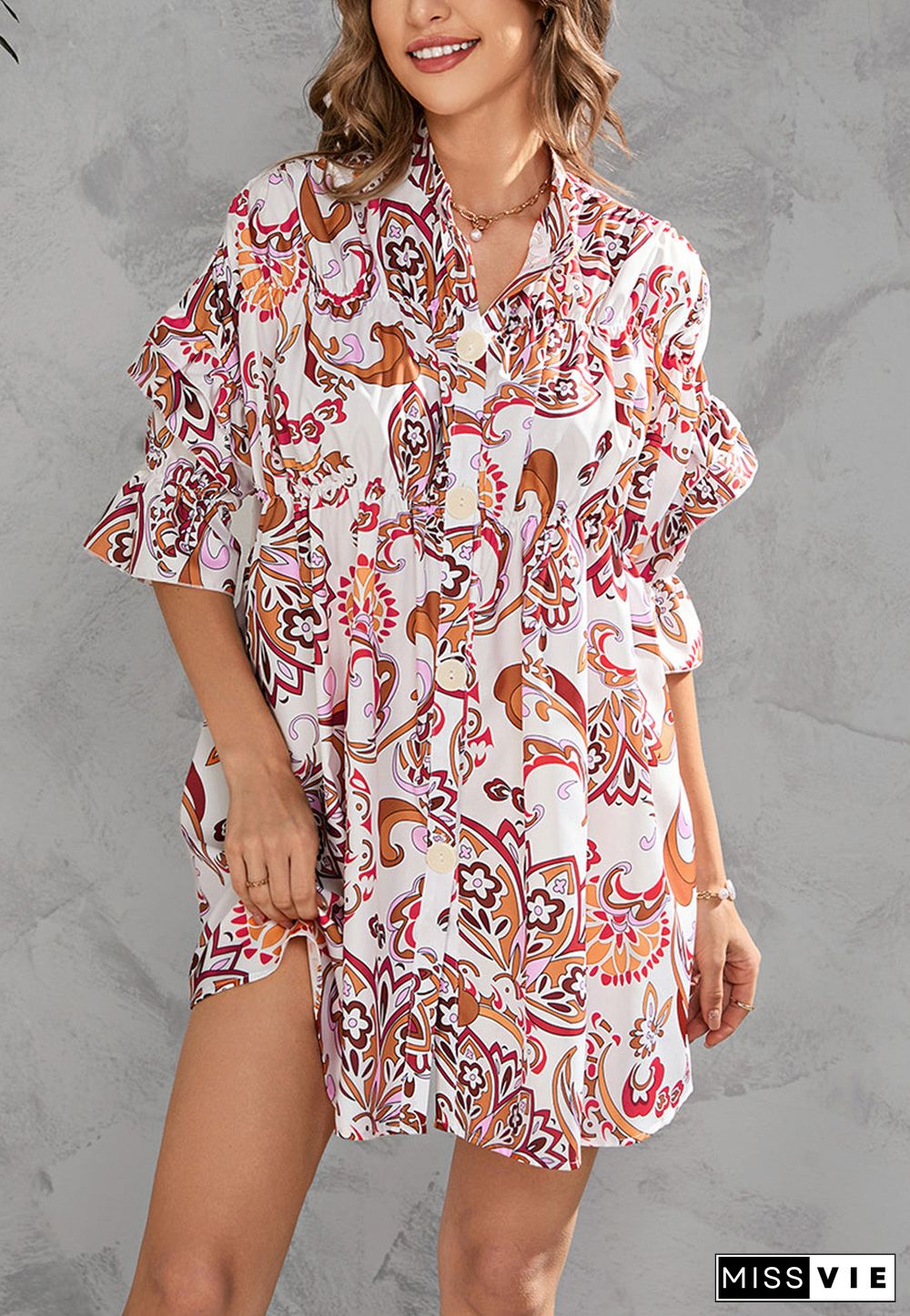 Printed Front Down Button Dress