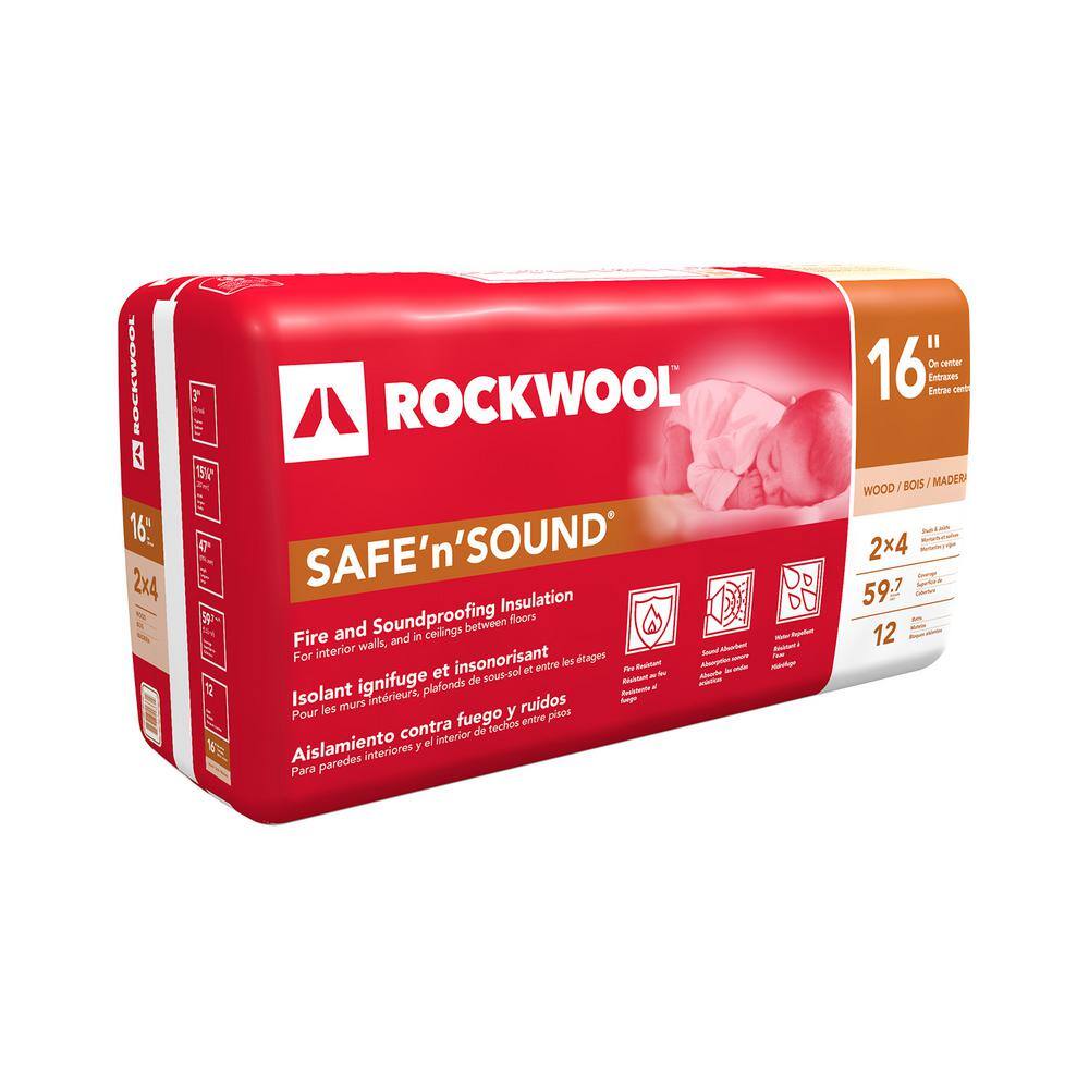 ROCKWOOL Safe 'n' Sound 3 in. x 15-14 in. x 47 in. Soundproofing and Fire Resistant Stone Wool Insulation Batt (59.7 sq. ft.) RXSS31525